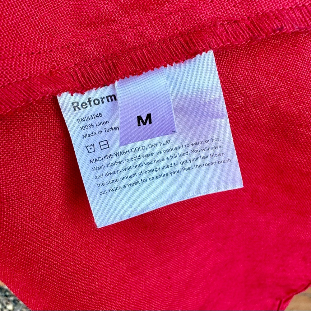 Reformation Rodin Plunge V-Neck 100% Linen Wrap Mini Dress M Red - Picture 7 of 9